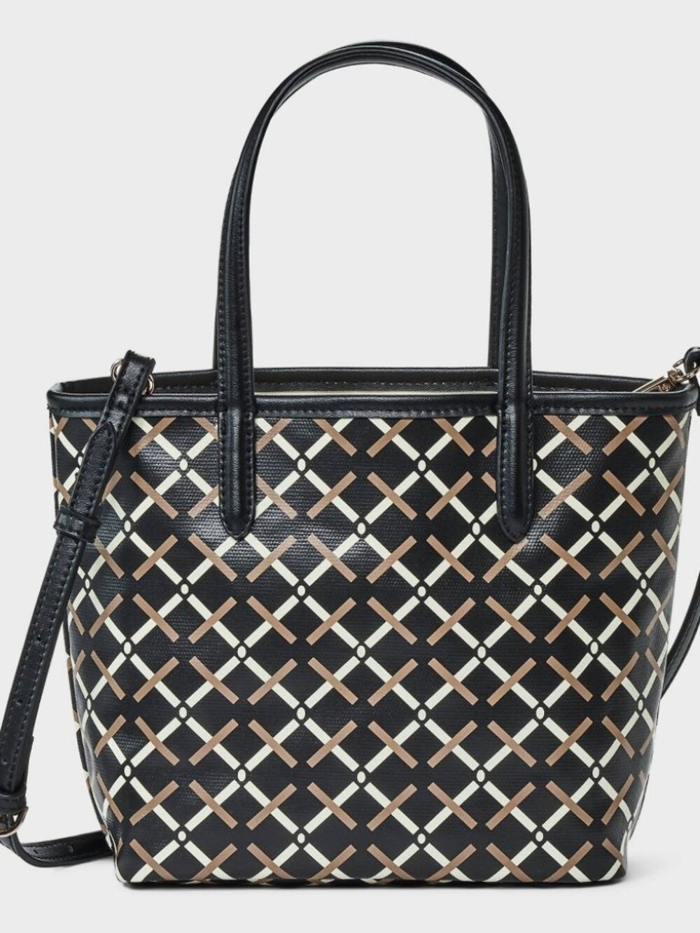 Mini Black Tote Bag Geometric Pattern, Double Shoulder Handles, Woven Cotton-NWT